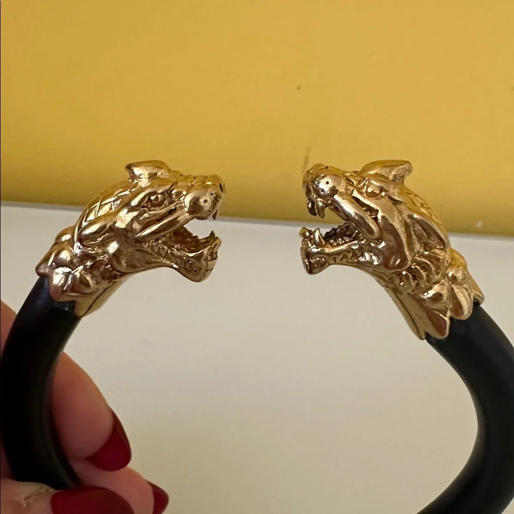 Black and Gold Bracelet with Lion Heads Unisex